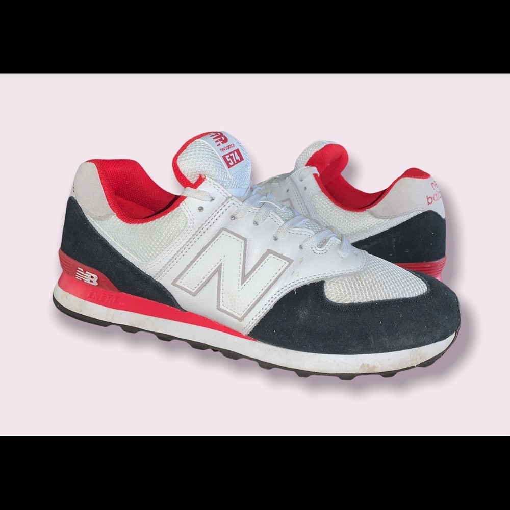 New Balance 574 Sneakers Shoes US Mens Size 11.5 White Black Red ML574NSB